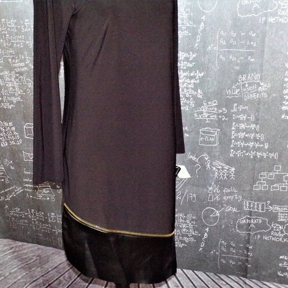 MSK Faux Leather Panel Asymmertrical Sheath Dress - Picture 2 of 7